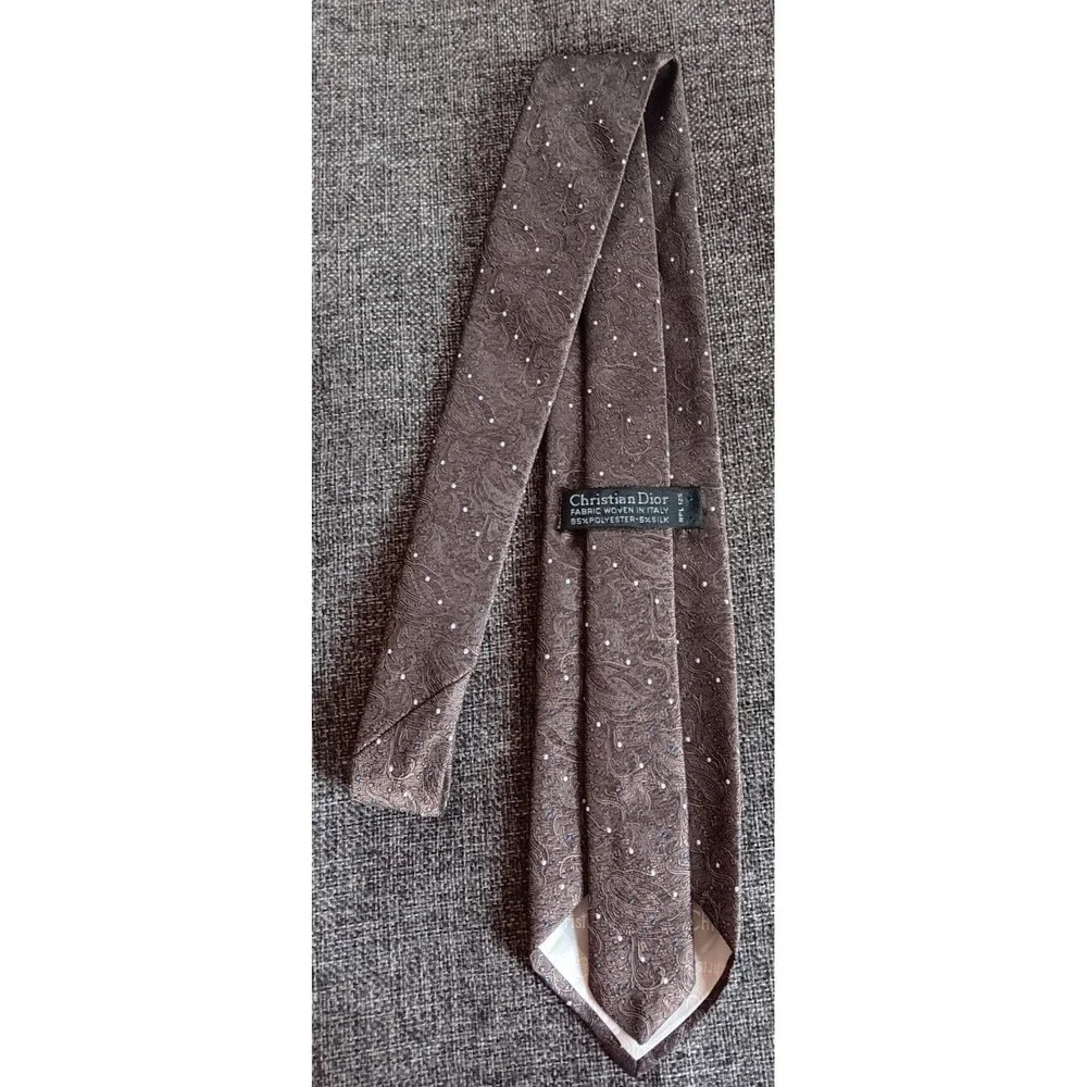 Tie 70s 80s 90s Y2K Mens Christian Dior Brown Polka Dots 3 Wide 56 Long